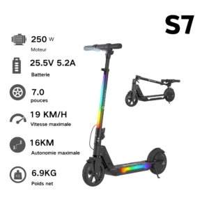 isinwheel S4/S7 Trottinette électrique pour enfants – S7 Noir / 1PC