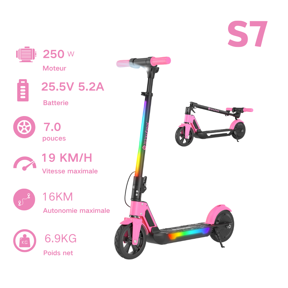 isinwheel S4/S7 Trottinette électrique pour enfants - S7 Rose / 1PC