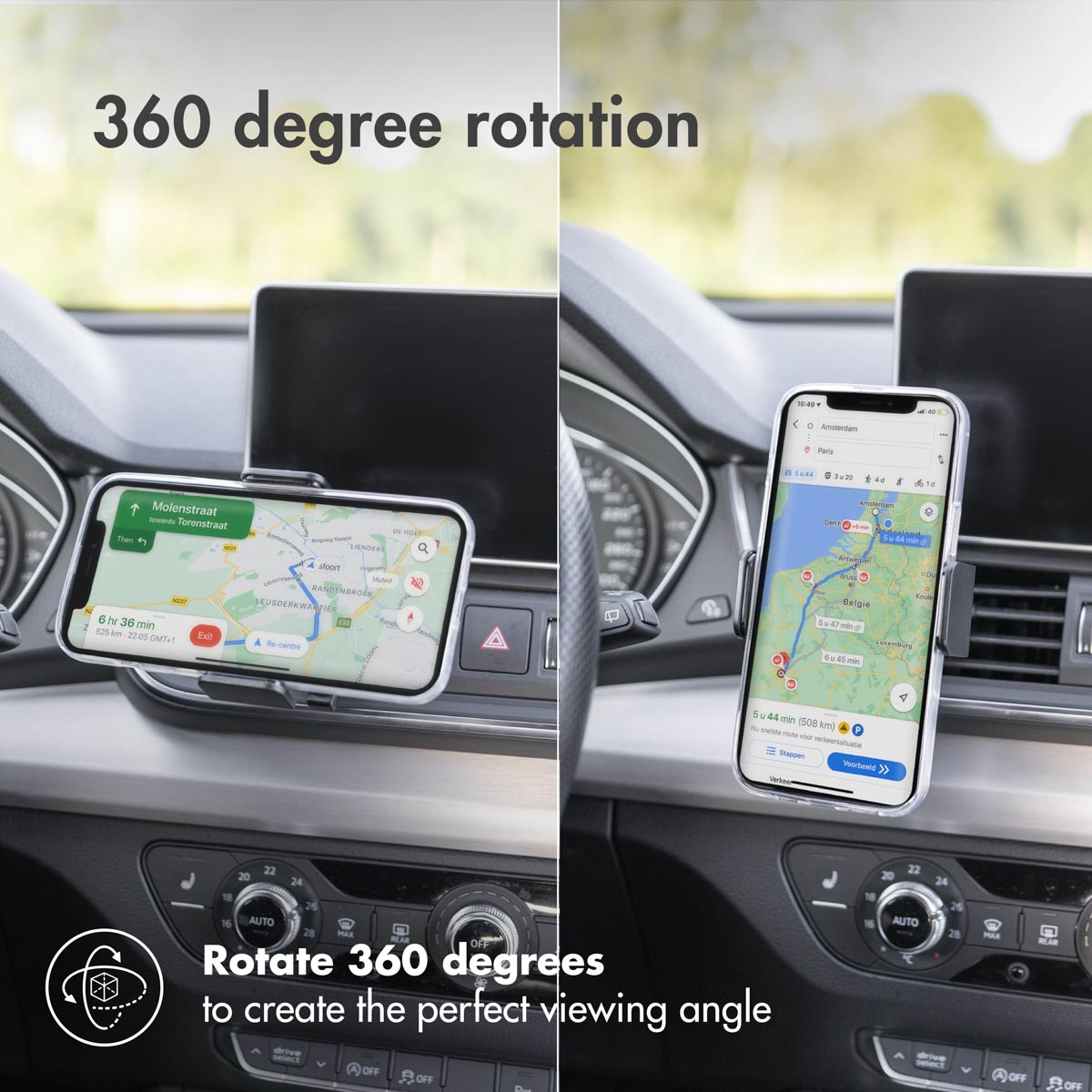 Accezz Support de téléphone pour voiture - Réglable - Universel - Grille de ventilation - Noir – Image 2