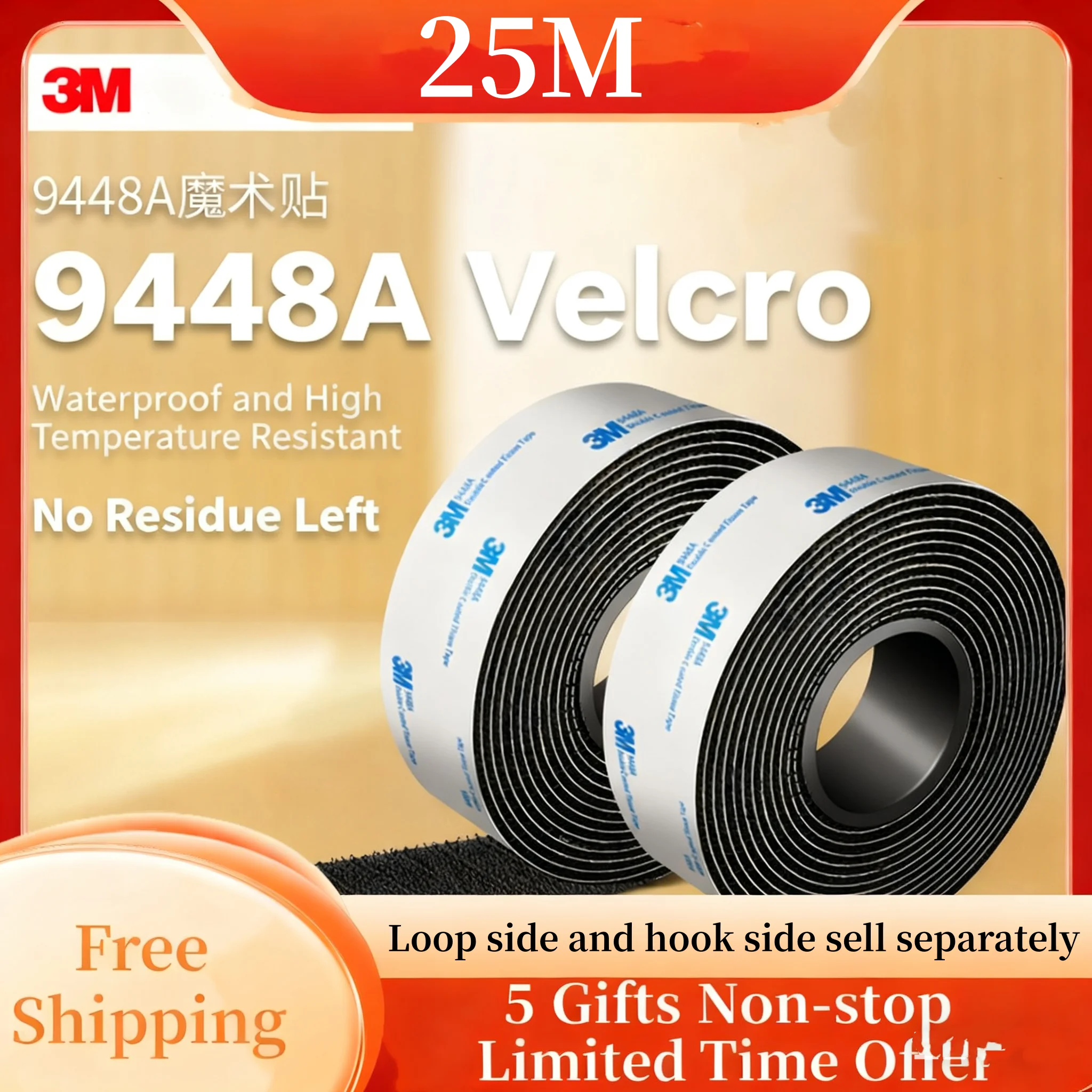 Ruban adhésif Double face noir 3M 25m 9448A, largeur 50mm, solide, sans Trace, résistant aux hautes températures, ruban de fixation à crochet et boucle – Image 7