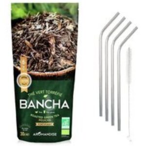 Thé Vert Bio Japonais Bancha Hojicha 30 G + 4 Pailles En Inox