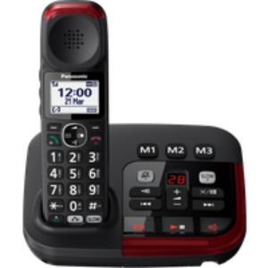 Téléphone sans fil spécial seniors, volume élévé, amplification voix, sonnerie LED rouge – noir