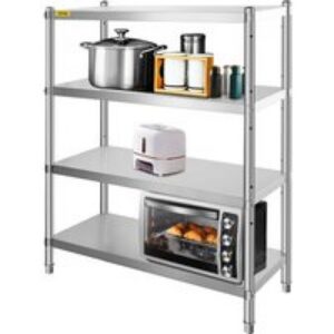 VEVOR Étagères Inox de Rangement de Cuisine Capacité de Charge 150 kg Table à Épices à 4 Niveaux avec Accessoires d&rsquo;Assemblage Meuble pour Cuisine Garage Atelier Entrepôt Balcon 122x48x150 cm