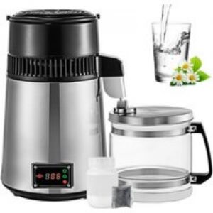 VEVOR Distillateur d&rsquo;Eau en Acier Inoxydable 750W Distillateur d&rsquo;Eau 4L Distillateur d&rsquo;Eau avec une Bouteille en Verre de Collection Pure Machine pour Maison Eau Distillée Argent