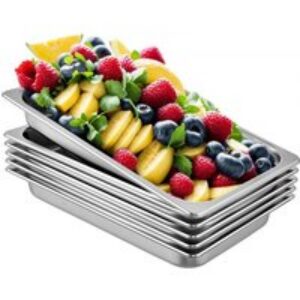 VEVOR Bac Inox Alimentaire Lot de 6 Plats à Four en Acier Inoxydable 8,5L Épaisseur 0,8mm Bac Poli Rectangulaire Effet Miroir Aliments Chauds et Froids pour Cuisine de Restaurant Gril Gâteaux Tartes