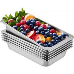 VEVOR Bac Inox Alimentaire Lot de 6 Plats à Four en Acier Inoxydable 13L Épaisseur 0,8mm Bac Poli Rectangulaire Effet Miroir Aliments Chauds et Froids pour Cuisine de Restaurant Gril Gâteaux Tartes