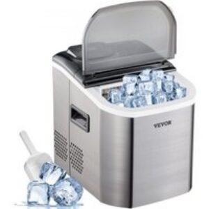 VEVOR Machine à Glaçons Portable 18KG/24h Remplissage Eau Manuel 24 Glaçons en 13-25 Minutes Réservoir 1,5L Coque en Acier Inoxydable Couvercle ABS pour Cafés Restaurants Bars Hôtels 31x39x37 cm