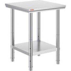 VEVOR Table de Travail Cuisine Inox 60x60x80 cm, Plan de Travail Cuisine en 2 Etage, Table de Travail en Acier Inoxydable pour Préparation de Cuisine d&rsquo;Aliment des Repas Hôtels Bureaux Hôpitaux