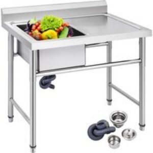 VEVOR Évier Inox de Cuisine 1 Bac Évier sur Pieds en Acier Inox Anti-Eclaboussures Lavabo Inox Professionnel pour Faire la Plonge Cuisine de Restaurants, Salle de Bain, Garages, Entrepôts 100x61x95cm