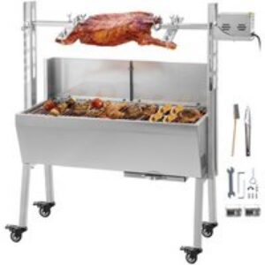VEVOR 40KG Barbecue à Charbon Tournebroche Électrique en Acier Inox Rôtissoire Four sur Pied Inoxydable 25W BBQ Surface de Cuisson 84x40cm Kit de Fourchettes à Rôtir pour Jardin Camping Gril à Viande