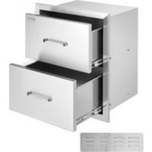 VEVOR Tiroir Inox de Cuisine 45x31x51 cm Double Espaces de Rangement Commode de Rangement en Acier Inoxydable avec Poignée 2 Tiroirs Intégré pour Ranger Ustensile de Cuisine d&rsquo;Extérieur Barbecue