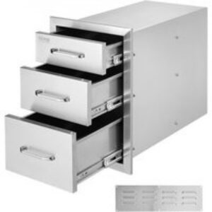 VEVOR Tiroir Inox de Cuisine 35x51x58 cm Triple Espaces de Rangement Commode de Rangement en Acier Inoxydable avec Poignée 3 Tiroirs Intégré pour Ranger Ustensile de Cuisine d&rsquo;Extérieur Barbecue