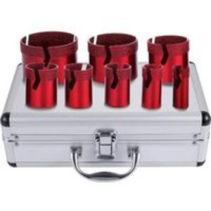 VEVOR Trépan Diamant Scie Cloche Foret Diamanté 8Pcs, Kit de Forets Rouges 20/35/40/45/50/68 mm, Trépan Cylindrique Forage à Sec/Humide Filetage M14 pour Meuleuse Carrelage Porcelaine Granit Marbre