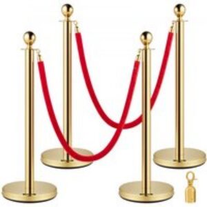 VEVOR 4 Poteaux de Guidage Séparation d&rsquo;Or avec 2 Cordes en Velours Rouges 1,5 m, 4 PCS Fils d&rsquo;Attente de Queue Poteau Individuel de Sécurité 96 cm Hauteur Barrière de Queue pour Contrôle de Foule