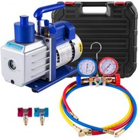 VEVOR Pompe à Vide Climatisation 4,8 CFM, Kit de Pompe à Vide Automatique 1 Étage 1/3 hp, Conditionneur d’Air Frigoriste avec Jauge, Radiateur Intelligent 3 Tuyaux, Atelier Entretien Automobile