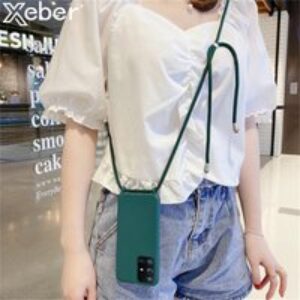 Solid Color Lanyard Strap Cord Rope Phone Case For Samsung A52 A72 A32 A12 5G A51 A71 A41 M60S M80S A81 A91 Soft Silicon