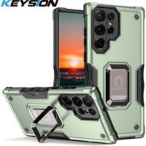KEYSION Shockproof Armor Case for Samsung S22 Ultra 5G S22+ Silicone+PC Ring Stand Phone Back Cover for Galaxy S21+ Plus