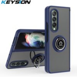 KEYSION Fashion Matte Case for Samsung Z Fold 3 5G Transparent Ring Stand Shockproof Phone Back Cover for Galaxy Fold 3