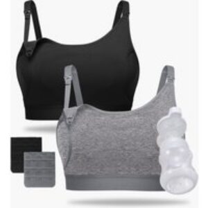 L&rsquo;original : Notre soutien-gorge de base pour l&rsquo;allaitement et le pompage (2 packs) | Color: Noir + gris foncé | Size: S