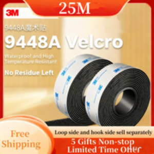Ruban adhésif Double face noir 3M 25m 9448A, largeur 50mm, solide, sans Trace, résistant aux hautes températures, ruban de fixation à crochet et boucle
